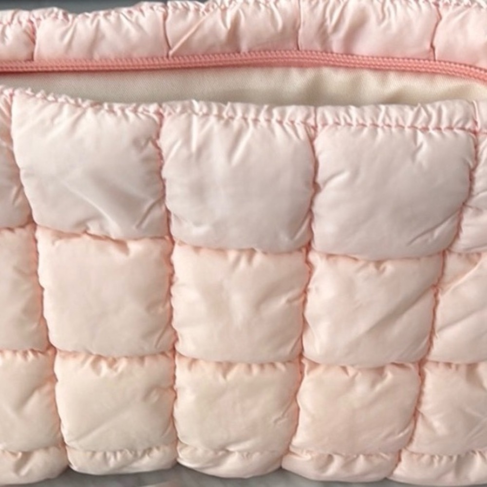 Elegant Peach Quilted Cosmetic Bag- New